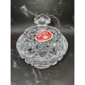 Vintage Bohemia Czechoslovakian Leaded Crystal Lidded Dish